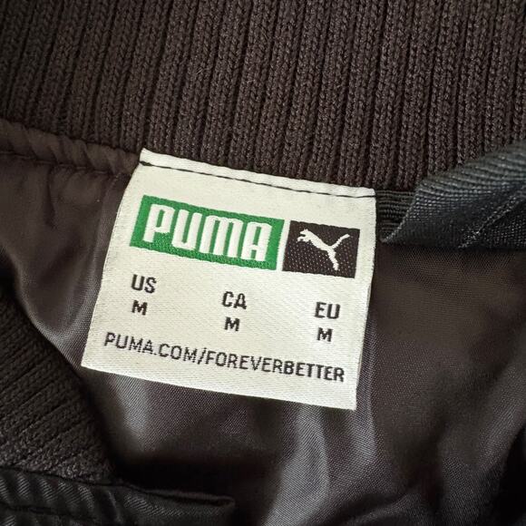 PUMA Varsity Bomber Jacket Y2K Satin Streetwear Logo Spell Out Snap Button M - Picture 4 of 8
